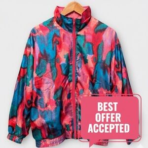 Vtg 80s 90s Abstract Print Windbreaker‎ Jacket Neon Retro Streetwear Track
